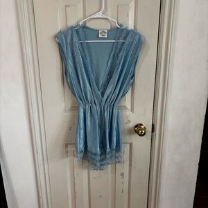 blue vintage nylon teddy jumpsuit with lace